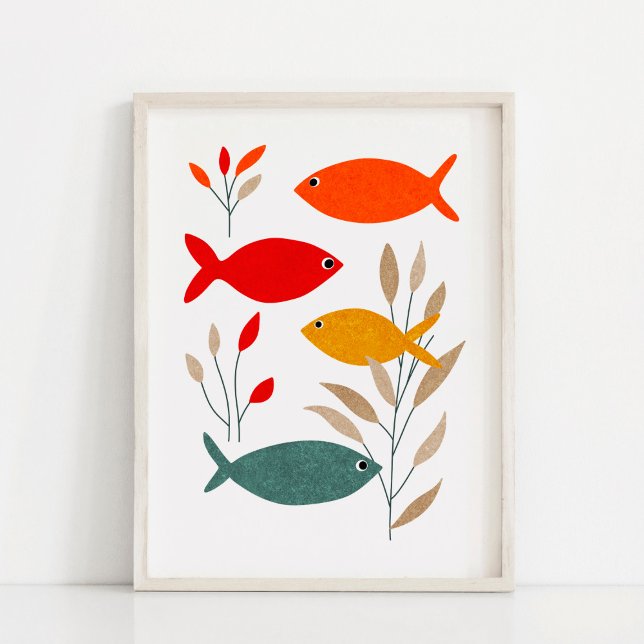Affiche Art de collage de poissons audacieux et moderne (Créateur téléchargé)