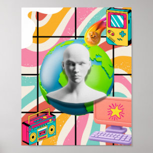 Affiche Art de collage surréaliste rétro de buste de Terre