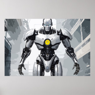 Affiche Art de comic de science-fiction de cyborg en mécha
