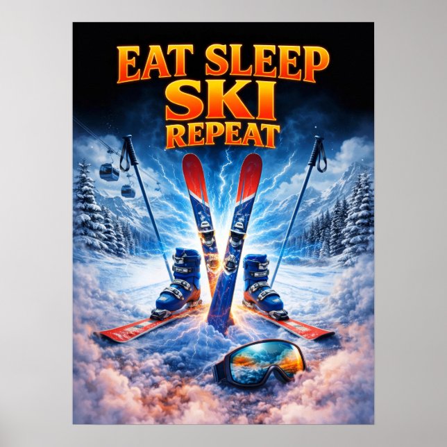 Affiche Art de contrefaçon de bottes de ski rétro (Devant)