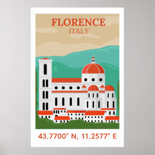 Affiche Art de coordonnées de voyage vintage à Florence It