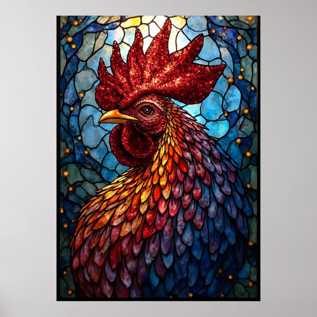 Affiche Art de coq Vibrant en verre tendu (Devant)