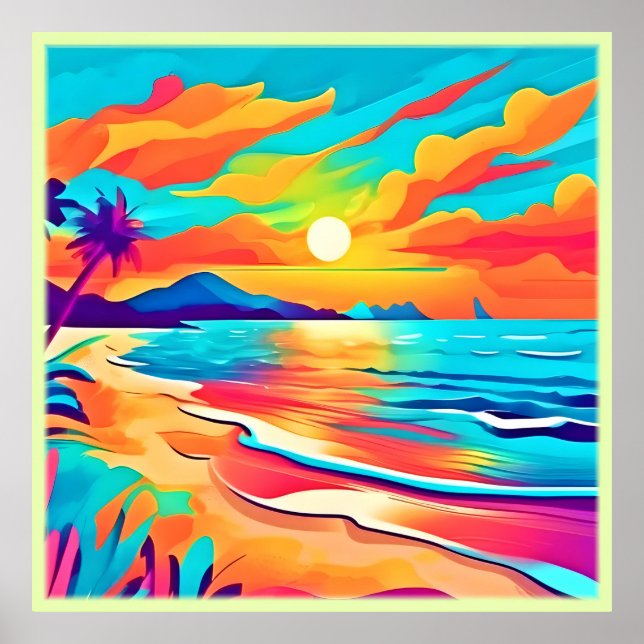 Affiche Art de coucher de soleil vibrant sur la plage (Devant)