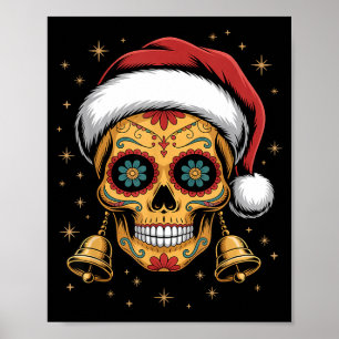 Affiche Art de crâne de sucre de Noël Femme Chapeau de Pèr