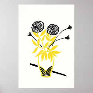 Affiche Art de croquis de vase de fleurs jaunes