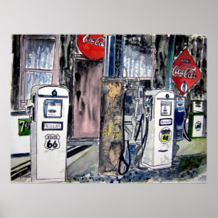 Affiche art de cru de station service de l'itinéraire 66
