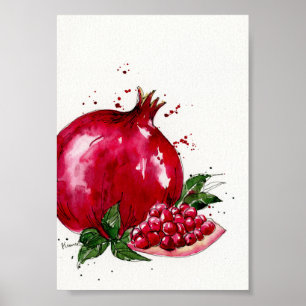 Affiche Art de cuisine de grenade d'aquarelle