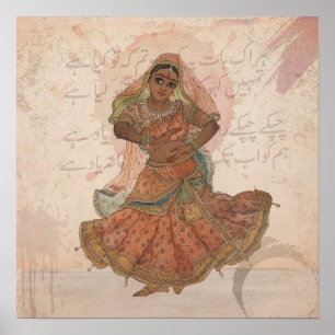 Affiche Art de danse miniature Kathak Mughal Pahari vintag