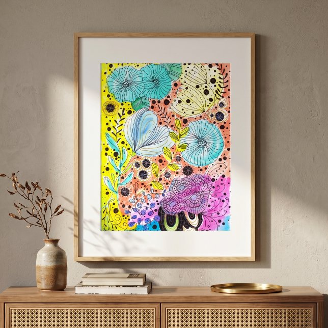 Affiche Art de doodle floral fantaisiste vibrant (Créateur téléchargé)