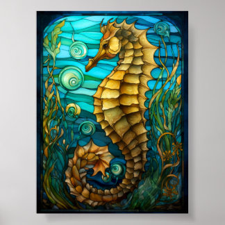 Affiche Art de fantaisie océanique hippocampe en verre col