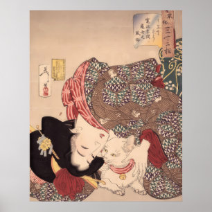 Affiche art de femme japonaise et chat public 1839-1892)