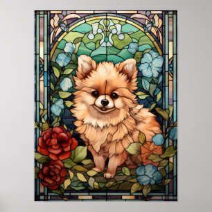 Affiche Art de fenêtre florale en verre teinté de chiot Po