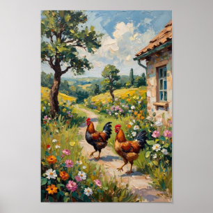 Affiche Art de ferme de jardin de poule vintage