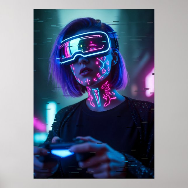 Affiche Art de fille de gamer Cyberpunk (Devant)