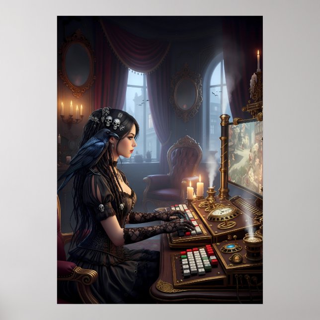 Affiche Art de fille de jeu vidéo gothique victorien (Devant)
