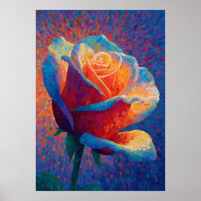 Affiche Art de fleur de pointillisme de rose lumineuse (Devant)