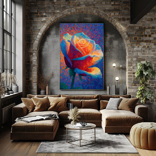 Affiche Art de fleur de pointillisme de rose lumineuse