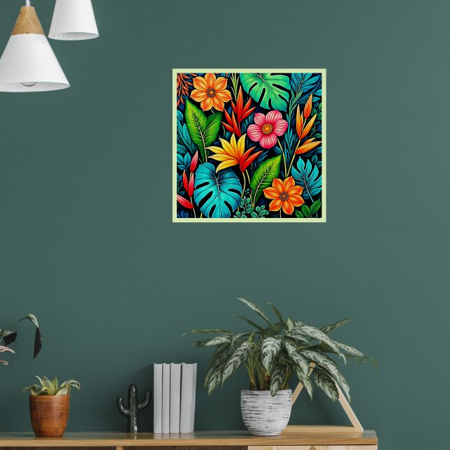 Affiche Art de floraison de jungle tropicale vibrant (Salon 1)