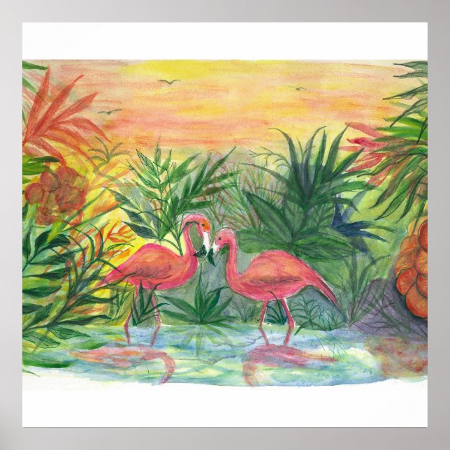 Affiche Art de Floride - flamants (Devant)