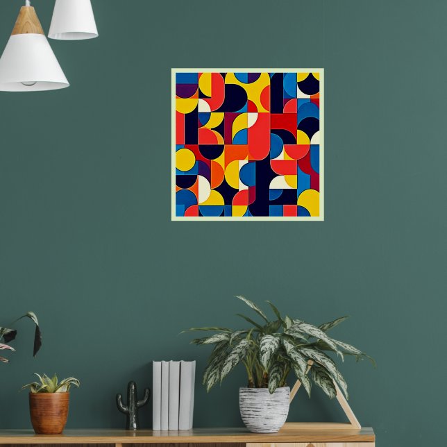 Affiche Art de géométrie à blocs de couleurs rétro (Salon 1)