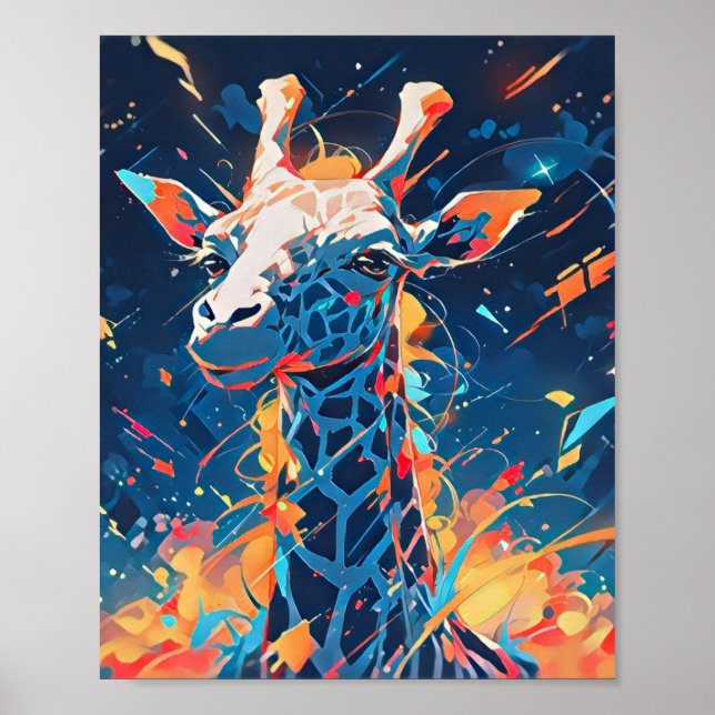 Affiche Art de girafe abstrait coloré (Devant)