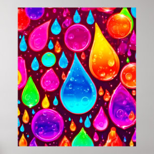 Affiche Art de gouttes de pluie néon vibrant