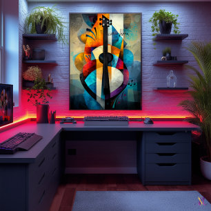 Affiche Art de guitare abstrait - Conception musicale géom