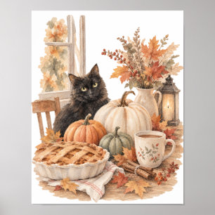 Affiche Art de Halloween Citrouille Chat Noir Vintage