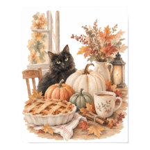 Art de Halloween citrouille chat noir vintage