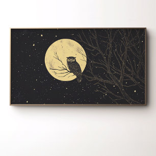 Affiche Art de hibou vintage sous un ciel éclairé par la l