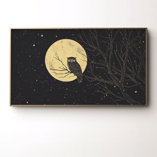 Affiche Art de hibou vintage sous un ciel éclairé par la l