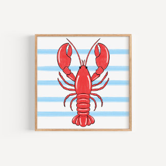 Affiche Art de homard méditerranéen côtier peint à la main