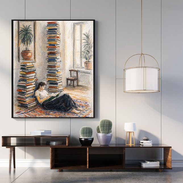Affiche Art de la bibliothèque | empilement de livres | ca (Créateur téléchargé)