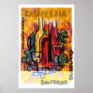 Affiche Art de la cuisine rétro vintage Boissons vin