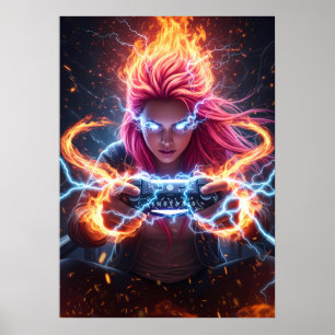 Affiche Art de la fille gameuse mage élémentaire