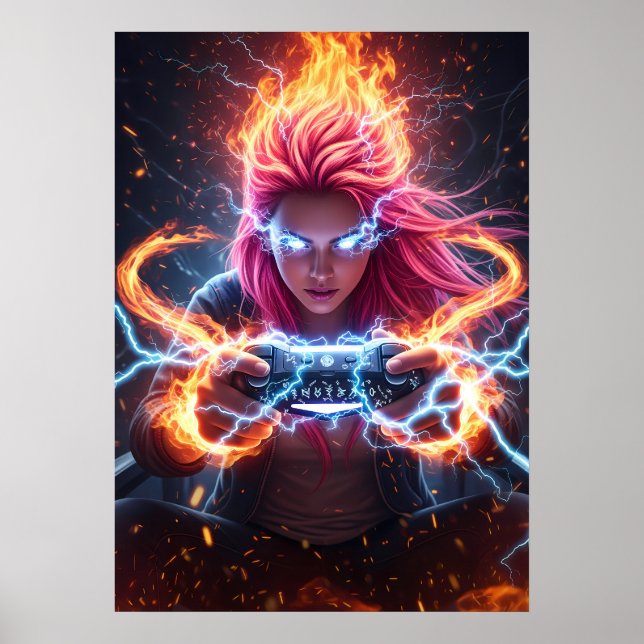 Affiche Art de la fille gameuse mage élémentaire (Devant)