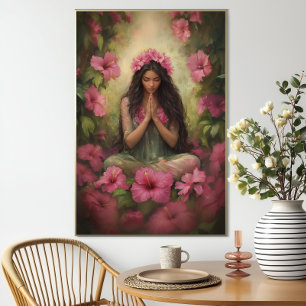 Affiche Art de la forêt d'hibiscus rose de la déesse hawaï