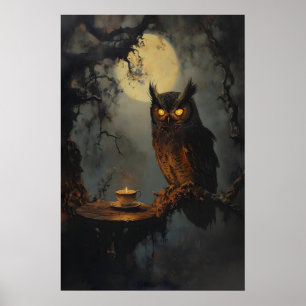 Affiche Art de la lune mystique de hibou Dark Academia Cot