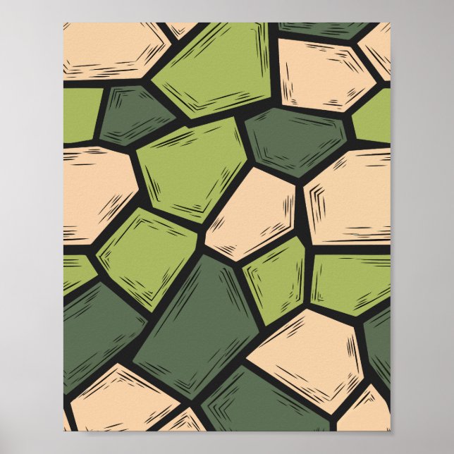 Affiche Art de la mosaïque biologique dans les tons vert e (Devant)