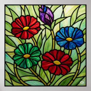 Affiche Art de la mosaïque florale de verre