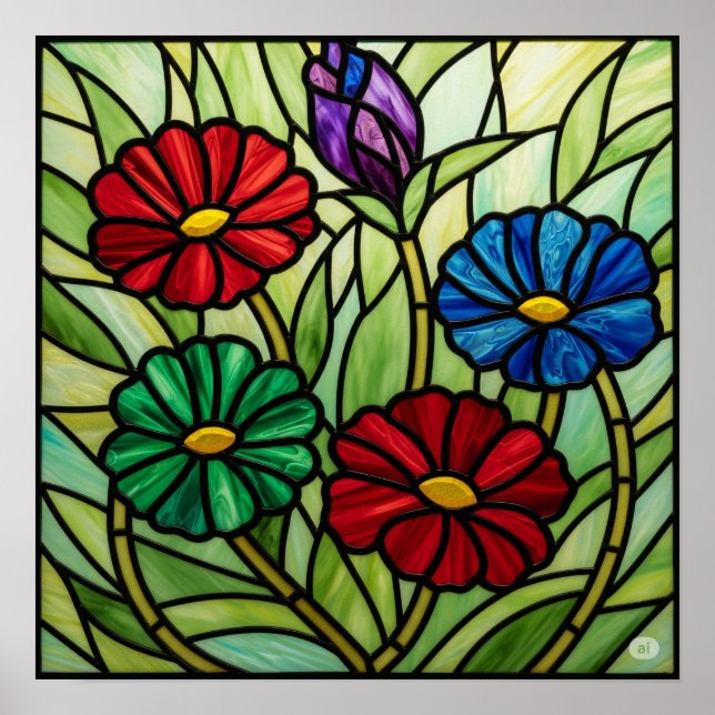 Affiche Art de la mosaïque florale de verre (Devant)