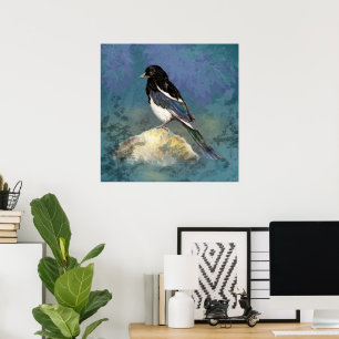 Affiche Art de la nature de la pie à l'aquarelle