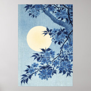 Affiche Art de la Pleine lune Florale Bleue