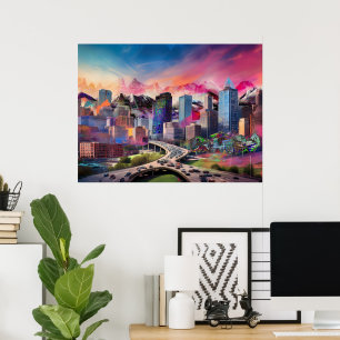 Affiche Art de la skyline abstraite et colorée de Denver C