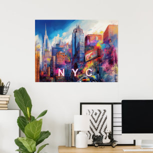 Affiche Art de la skyline colorée de NYC vibrant