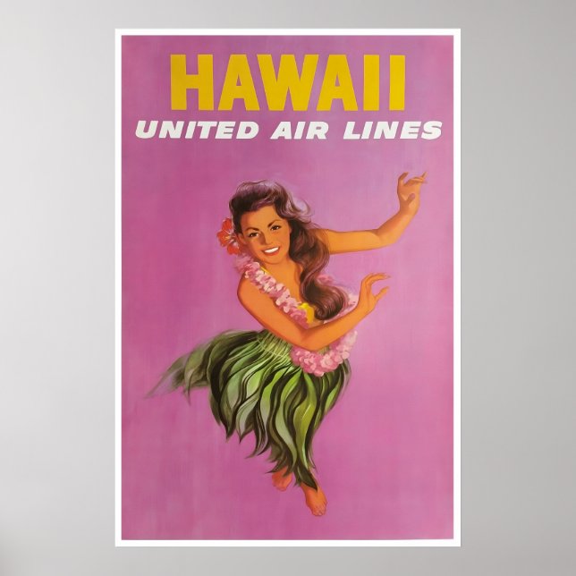 Affiche Art de l'affiche de voyage Hawaï Danseuse Hula Uni (Devant)