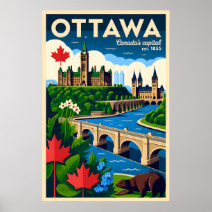 Affiche Art de l'affiche de voyage rétro à Ottawa Canada