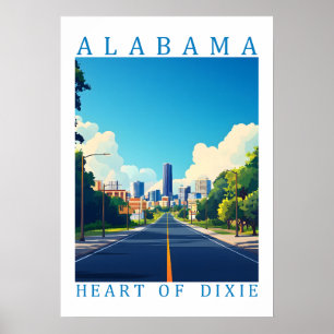Affiche Art de l'affiche de voyage rétro Alabama Heart of 