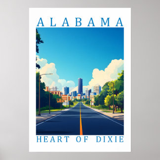 Affiche Art de l'affiche de voyage rétro Alabama Heart of