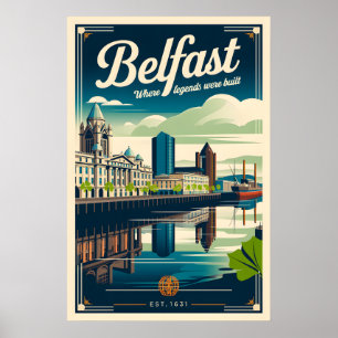 Affiche Art de l'affiche de voyage rétro de Belfast Irland